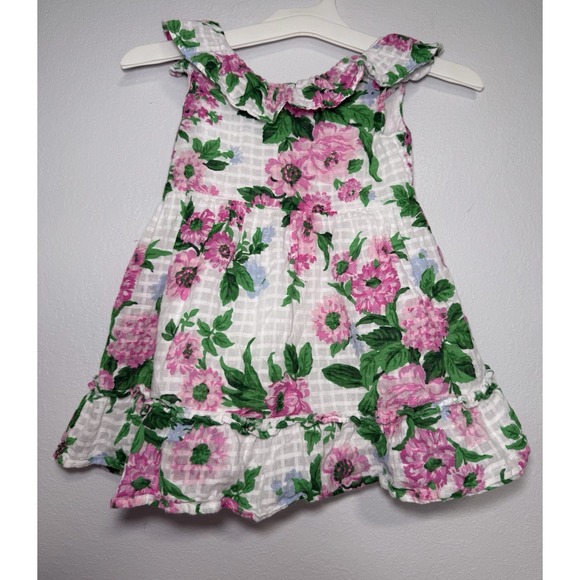 Janie and Jack Girls Floral Grid Ruffle Dress Size 3 Pink White Green - Picture 2 of 4